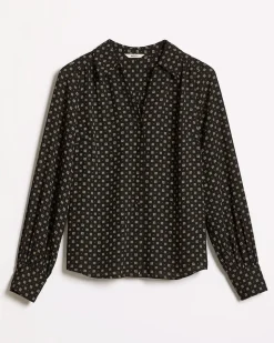 Silky Crepe Long-Sleeve Buttoned-Down Blouse