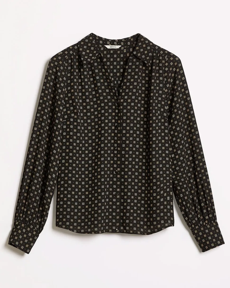 Silky Crepe Long-Sleeve Buttoned-Down Blouse