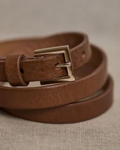 Skinny Leather Belt with Square Buckle