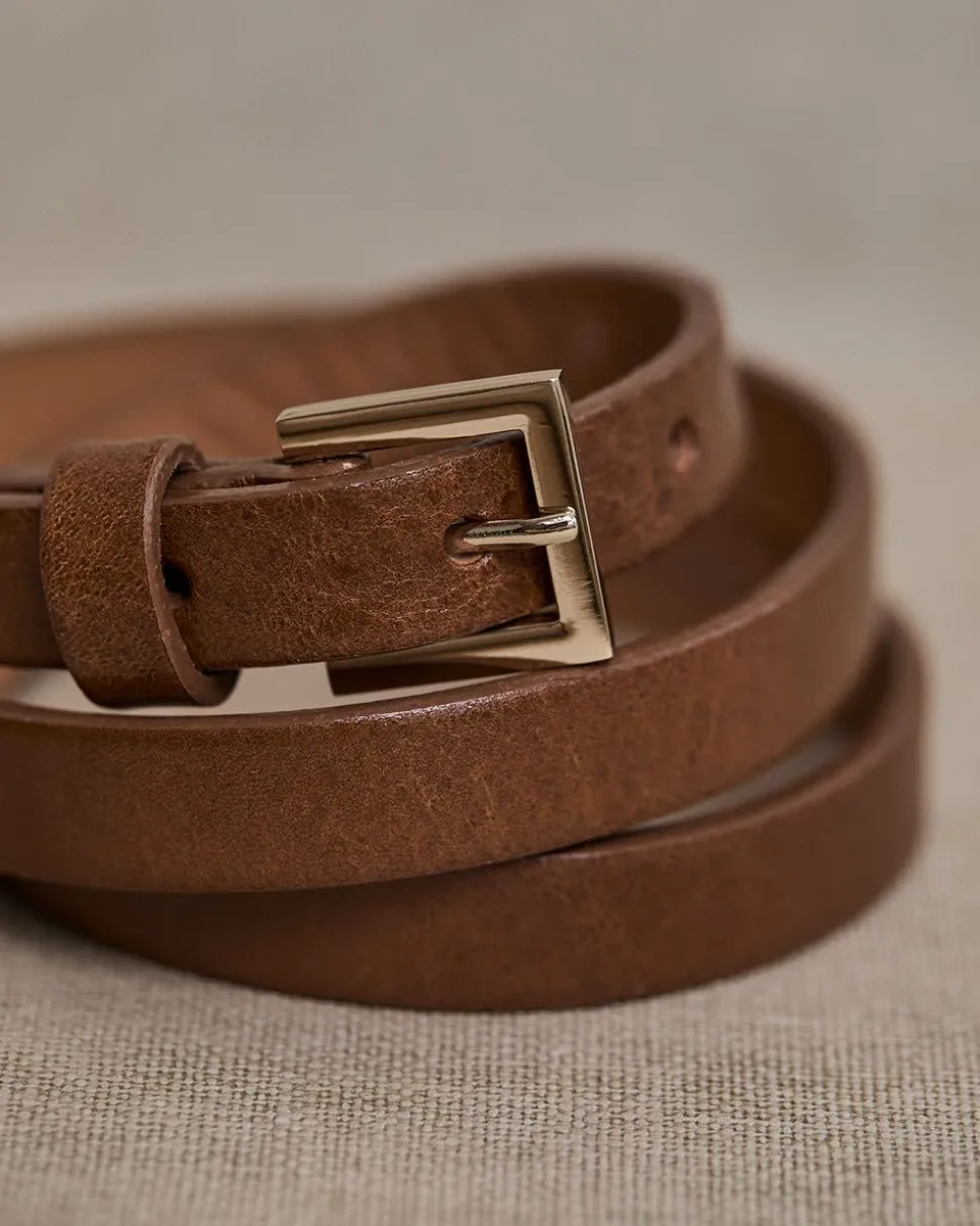 Skinny Leather Belt with Square Buckle