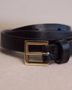 Skinny Leather Belt with Square Buckle