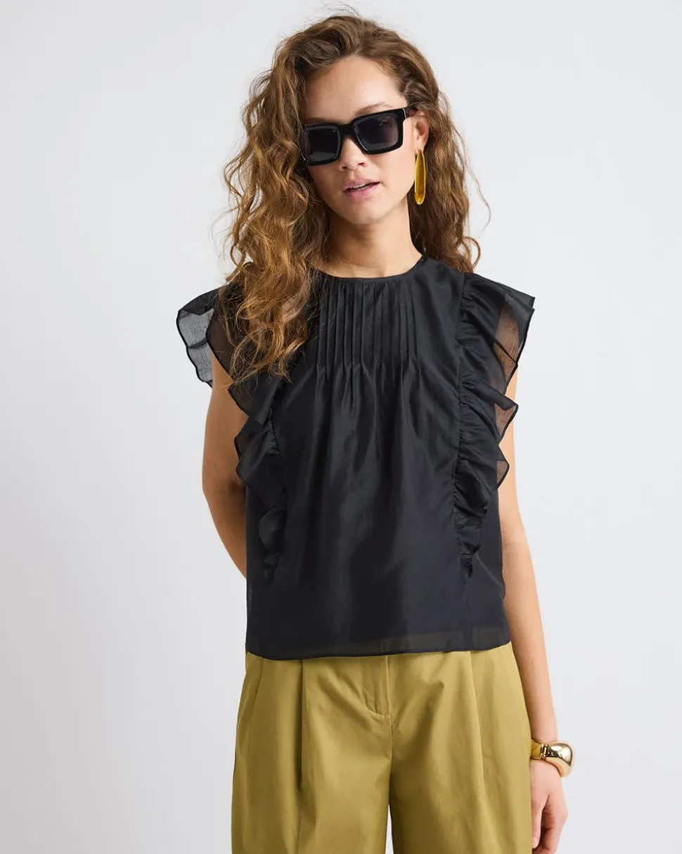 Sleeveless Blouse with Ruffles at Shoulders