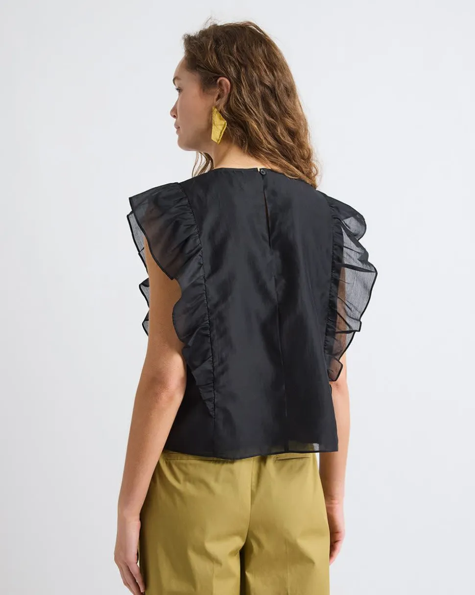 Sleeveless Blouse with Ruffles at Shoulders