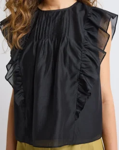 Sleeveless Blouse with Ruffles at Shoulders