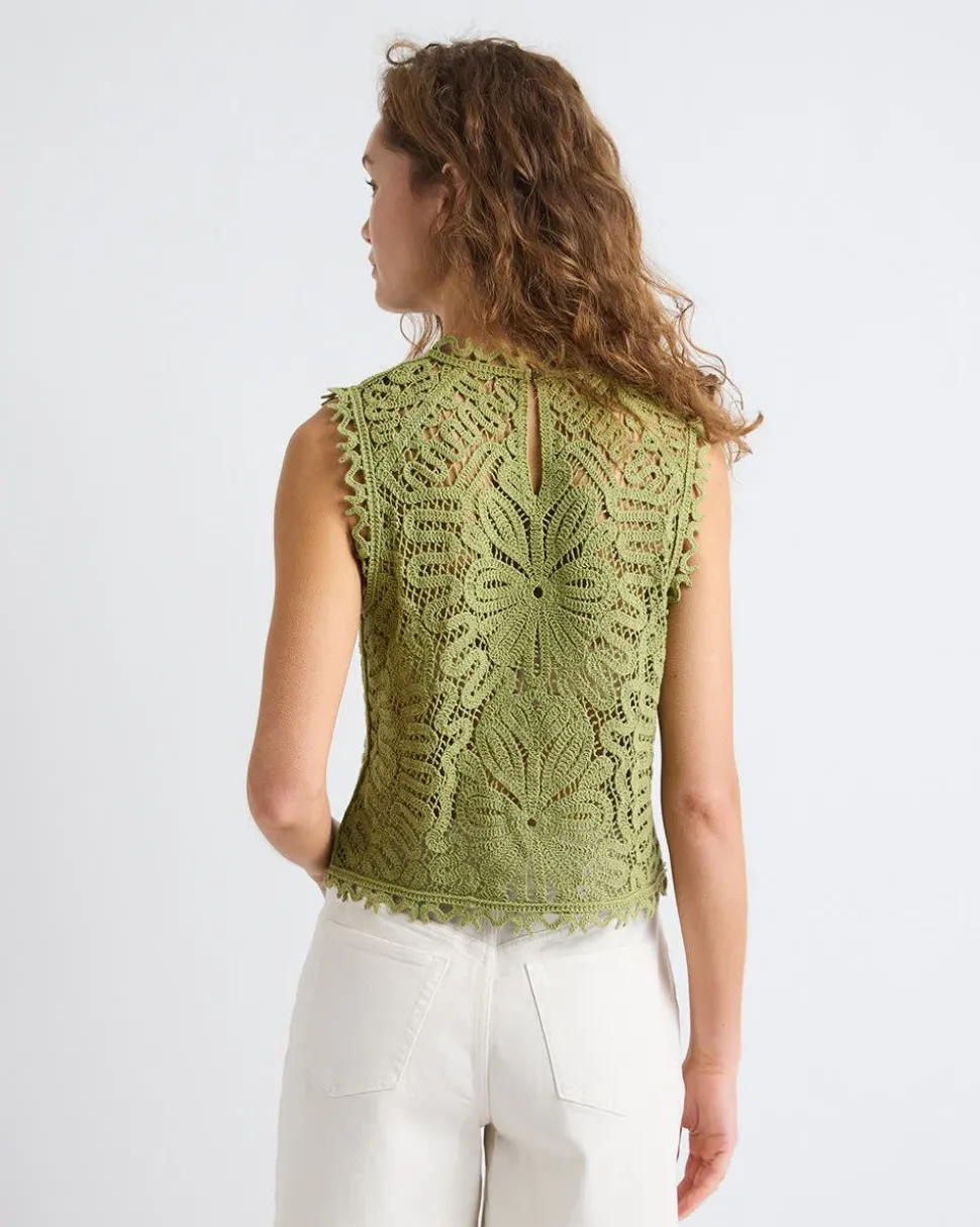Sleeveless Crew-Neck Crochet Top