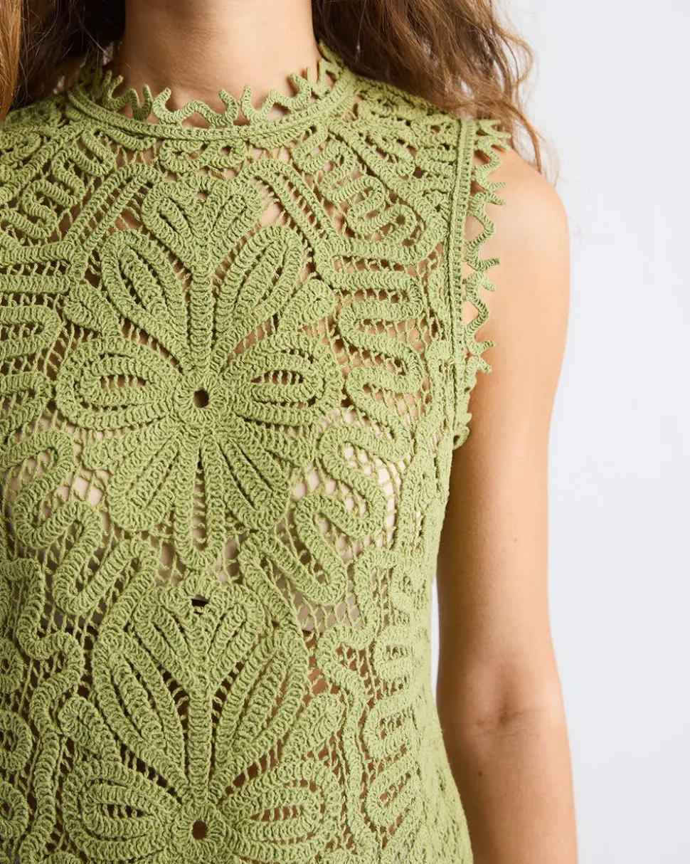 Sleeveless Crew-Neck Crochet Top