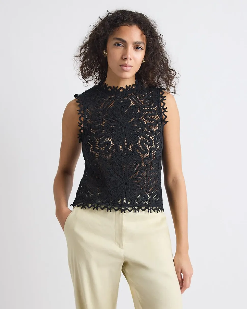 Sleeveless Crew-Neck Crochet Top