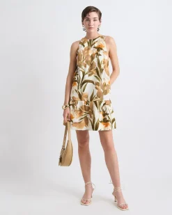 Sleeveless Crew-Neck Linen-Blend Shift Dress