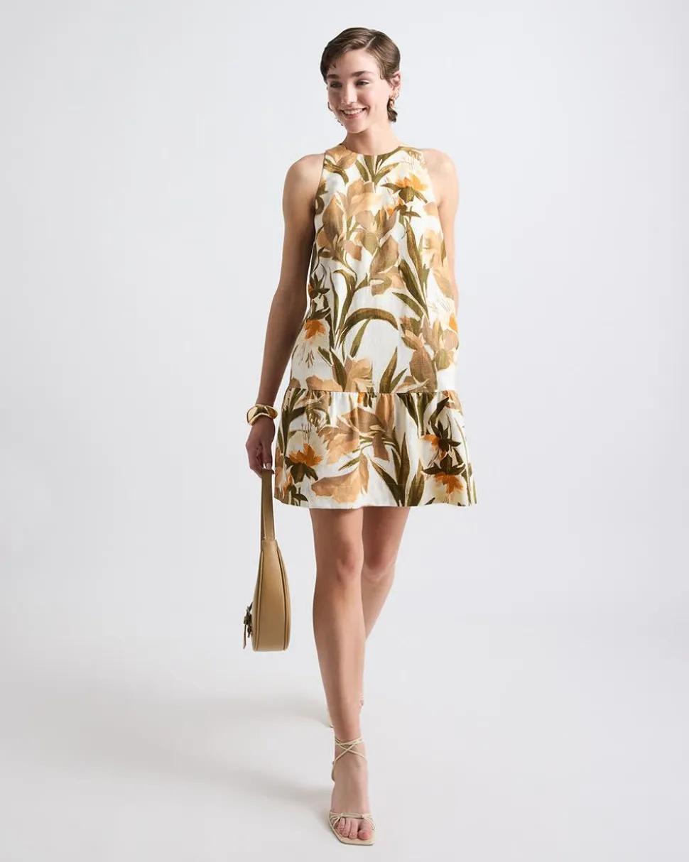 Sleeveless Crew-Neck Linen-Blend Shift Dress