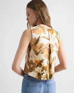Sleeveless Crew-Neck Linen-Blend Blouse