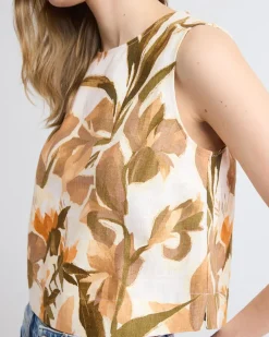 Sleeveless Crew-Neck Linen-Blend Blouse