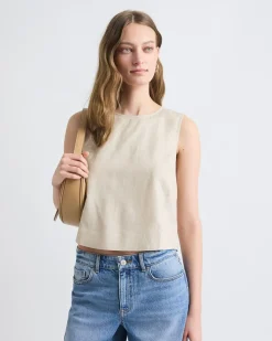 Sleeveless Crew-Neck Linen-Blend Blouse