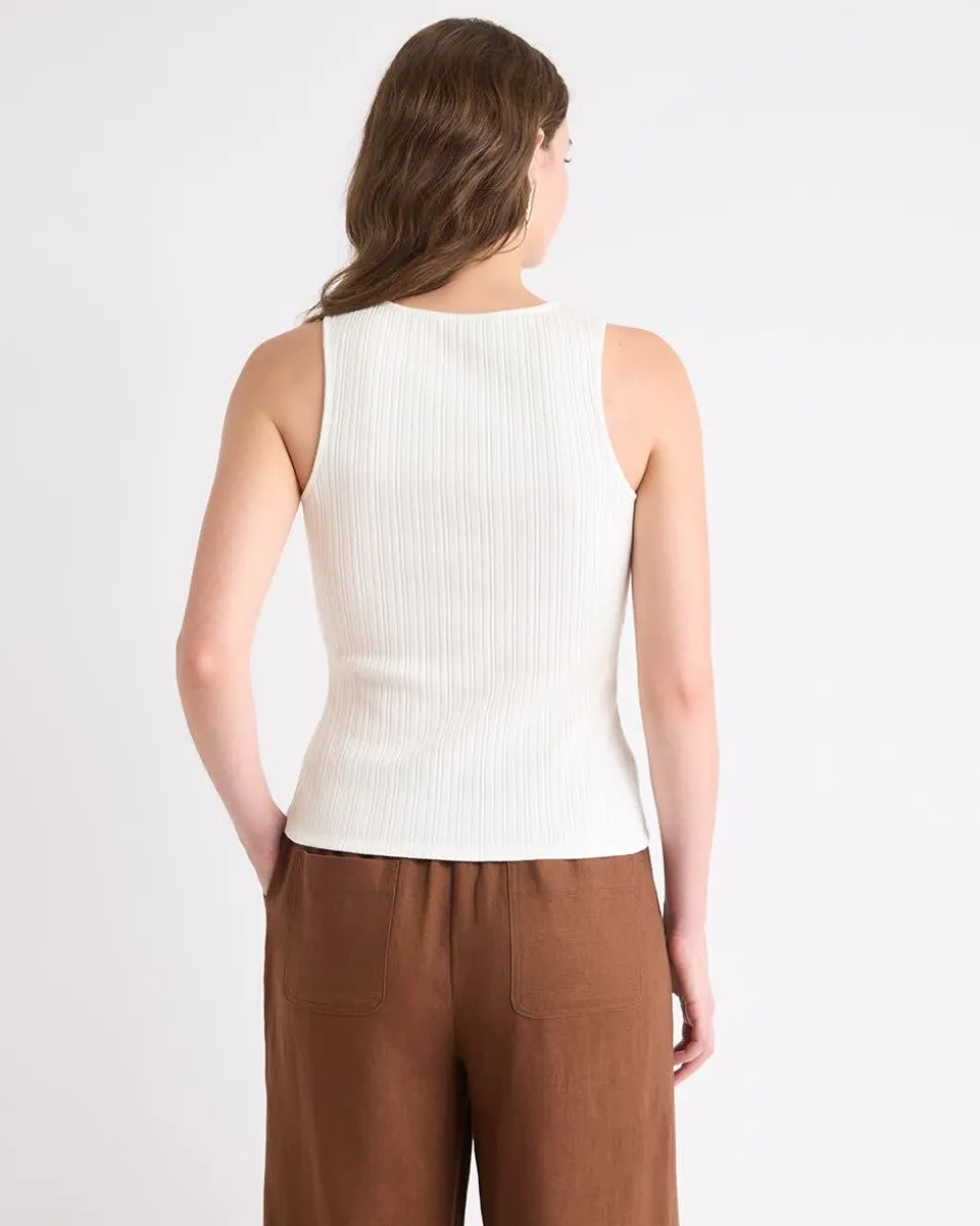 Sleeveless Crew-Neck Ribbed Buttoned-Down Top
