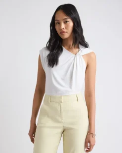 Sleeveless Crew-Neck Top with Twisted Detail