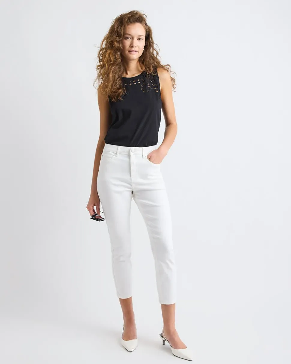 Sleeveless Crew-Neck Top with Eyelet Details