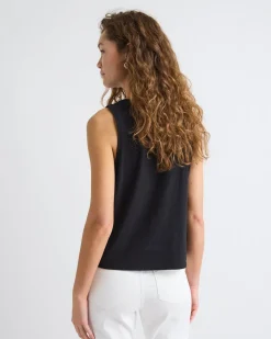 Sleeveless Crew-Neck Top with Eyelet Details