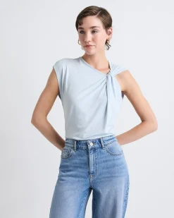Sleeveless Crew-Neck Top with Twisted Detail