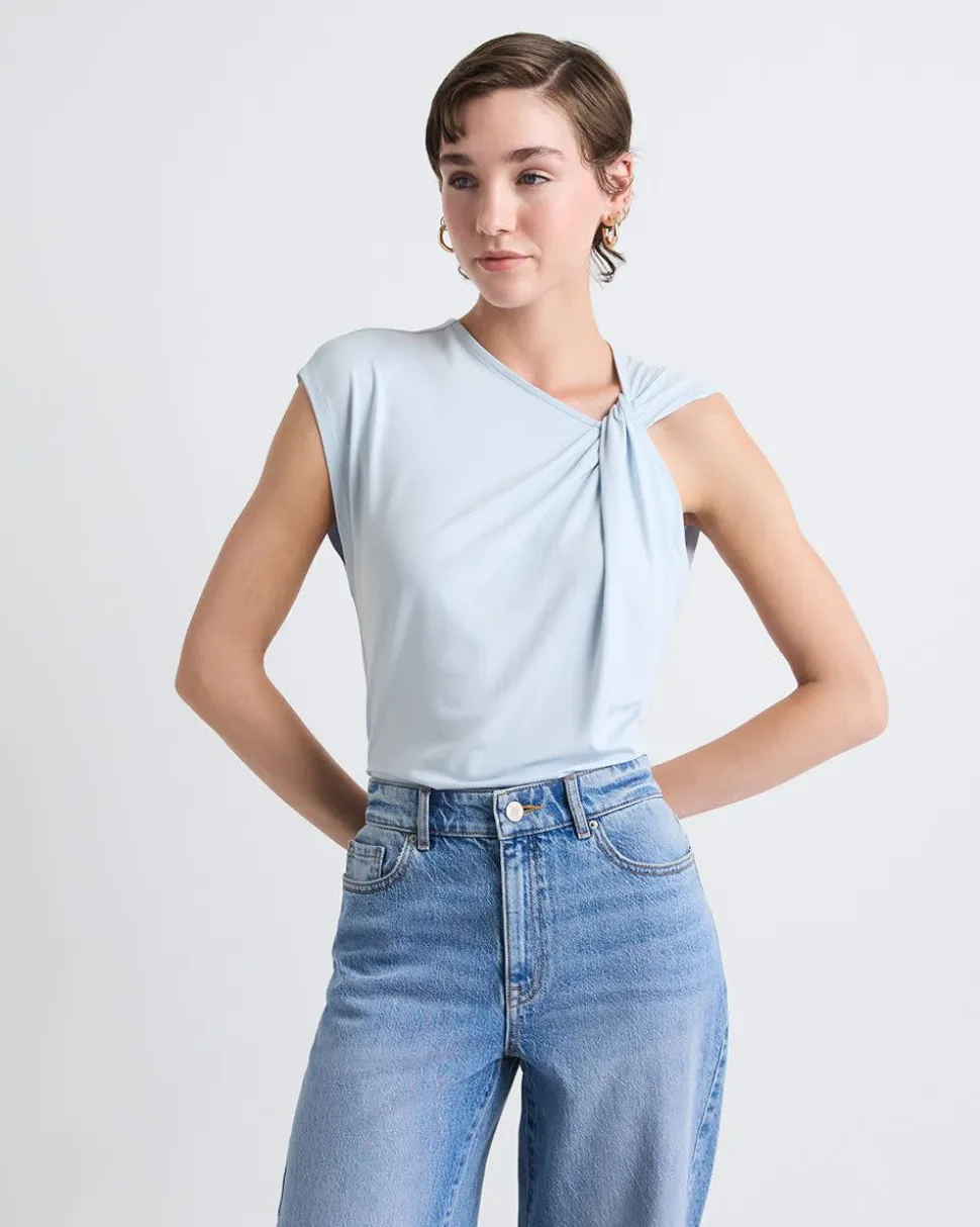 Sleeveless Crew-Neck Top with Twisted Detail