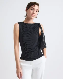 Sleeveless Crew-Neck Top with Shirred Seam