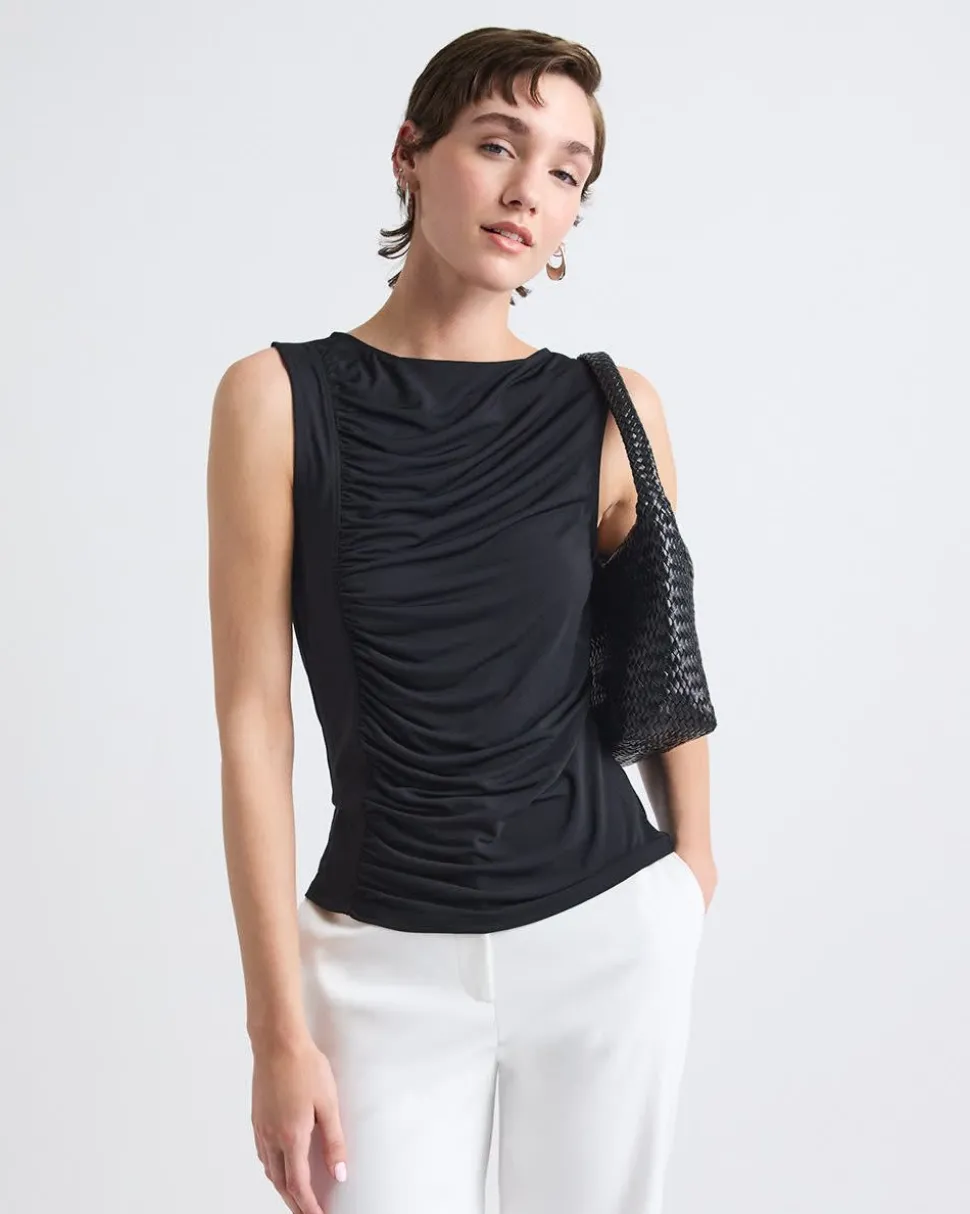 Sleeveless Crew-Neck Top with Shirred Seam