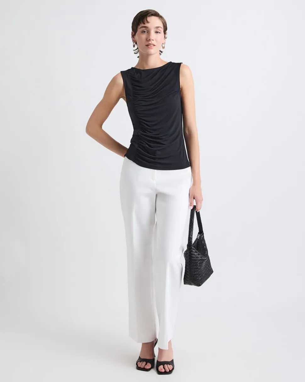 Sleeveless Crew-Neck Top with Shirred Seam