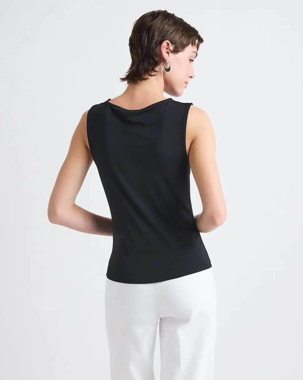 Sleeveless Crew-Neck Top with Shirred Seam