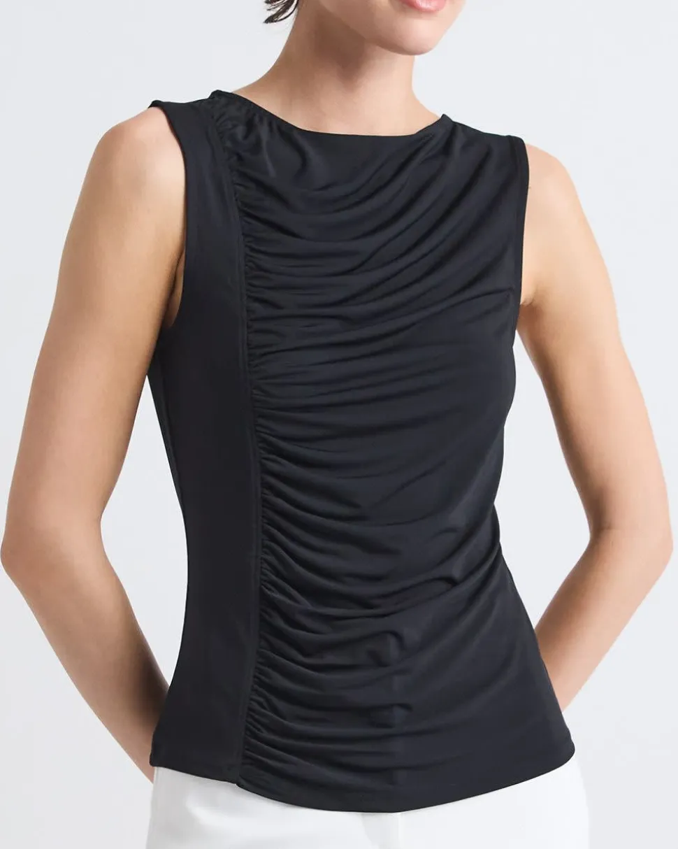 Sleeveless Crew-Neck Top with Shirred Seam
