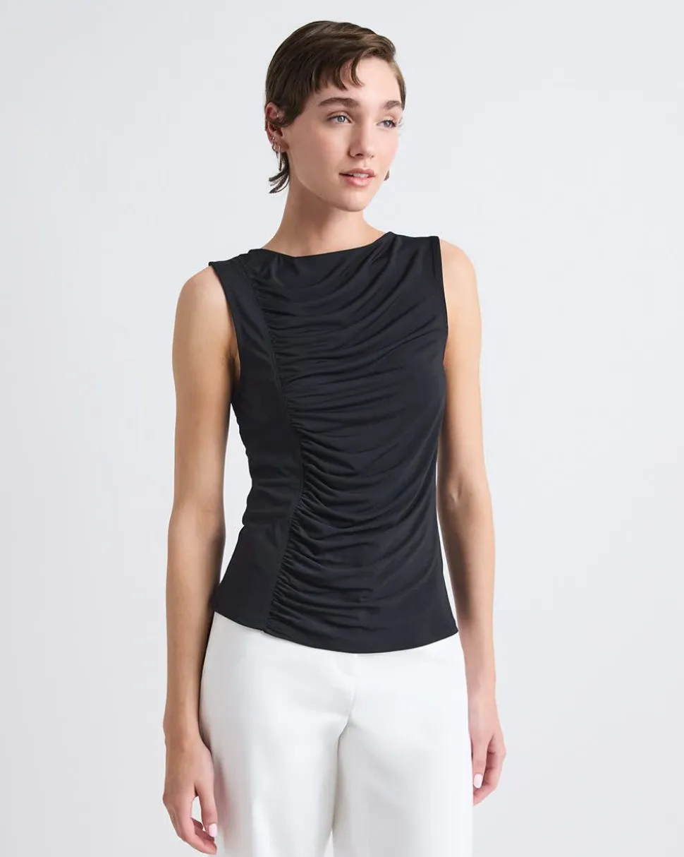 Sleeveless Crew-Neck Top with Shirred Seam