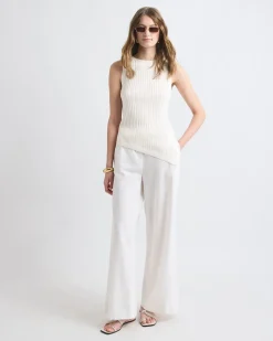Sleeveless Crew-Neck Tunic with Asymmetrical Hem