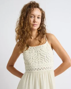 Sleeveless Crochet and Chiffon Midi Dress