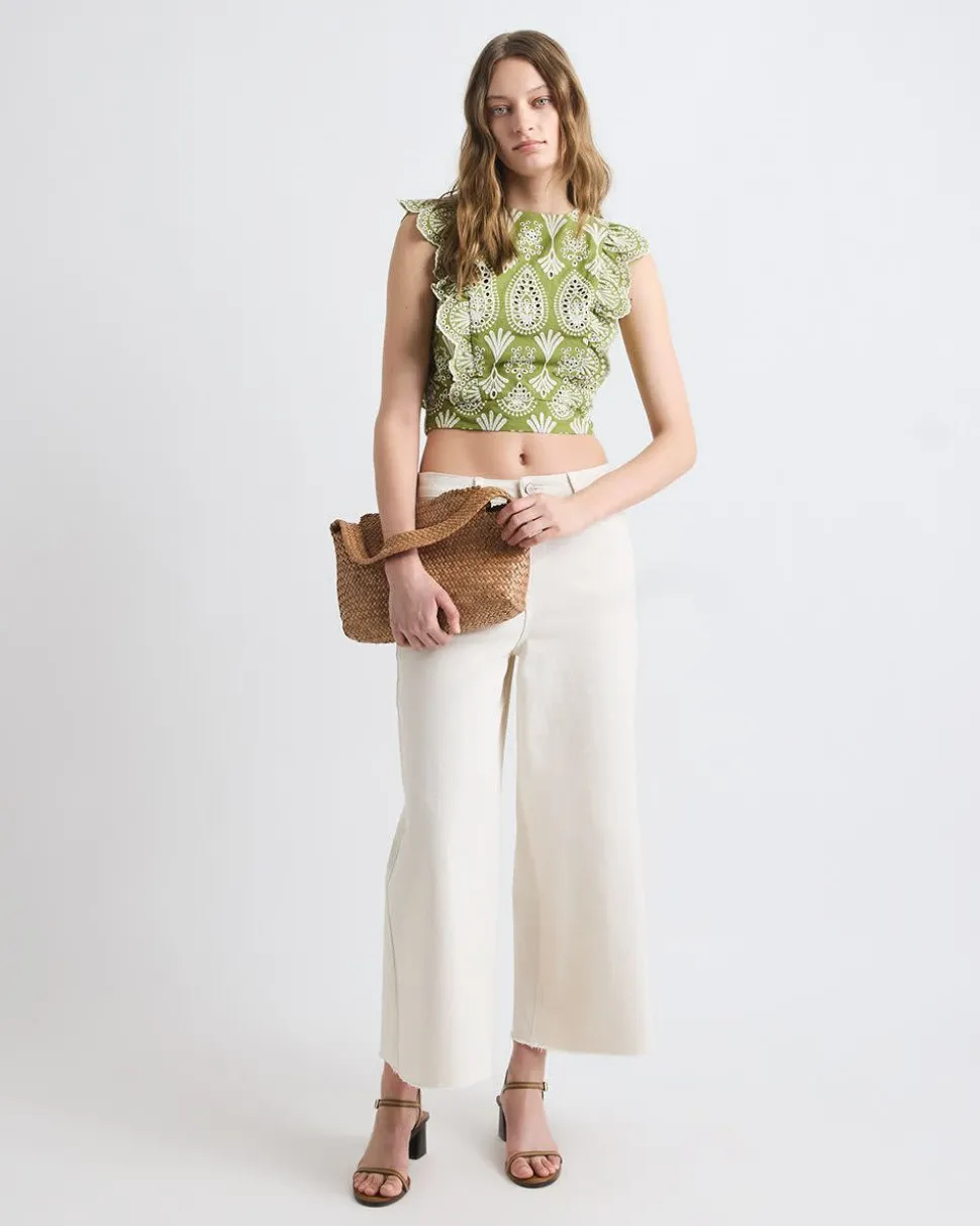 Sleeveless Embroidered Blouse with Ruffles