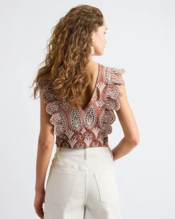 Sleeveless Embroidered Blouse with Ruffles