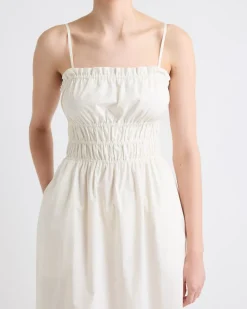 Sleeveless Fit-and-Flare Poplin Midi Dress with Smocked Top