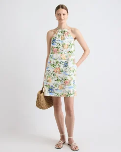 Sleeveless Halter-Neck Linen-Blend Mini Dress