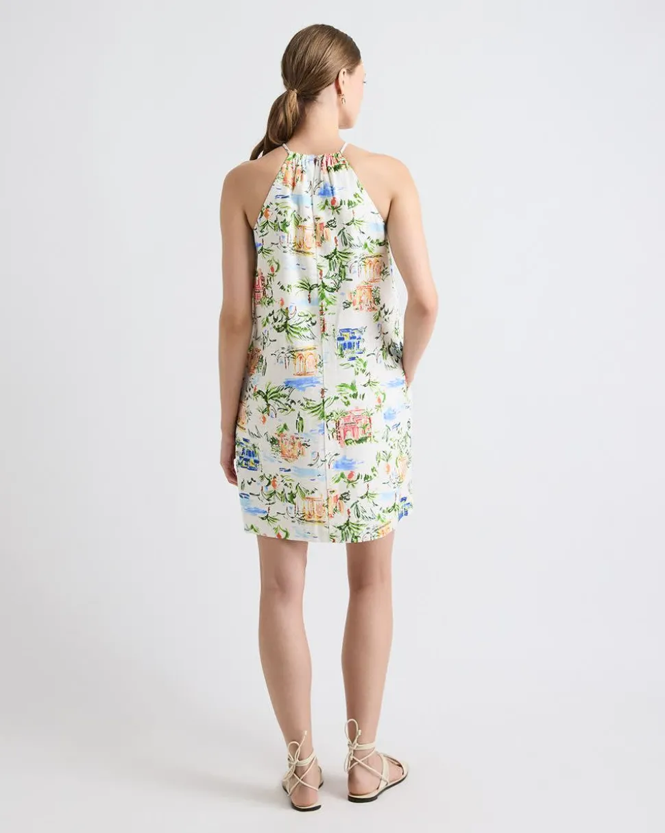 Sleeveless Halter-Neck Linen-Blend Mini Dress