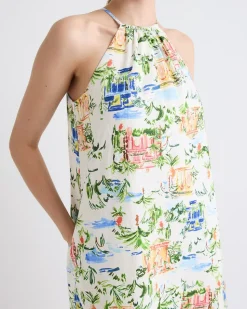Sleeveless Halter-Neck Linen-Blend Mini Dress