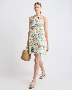 Sleeveless Halter-Neck Linen-Blend Mini Dress