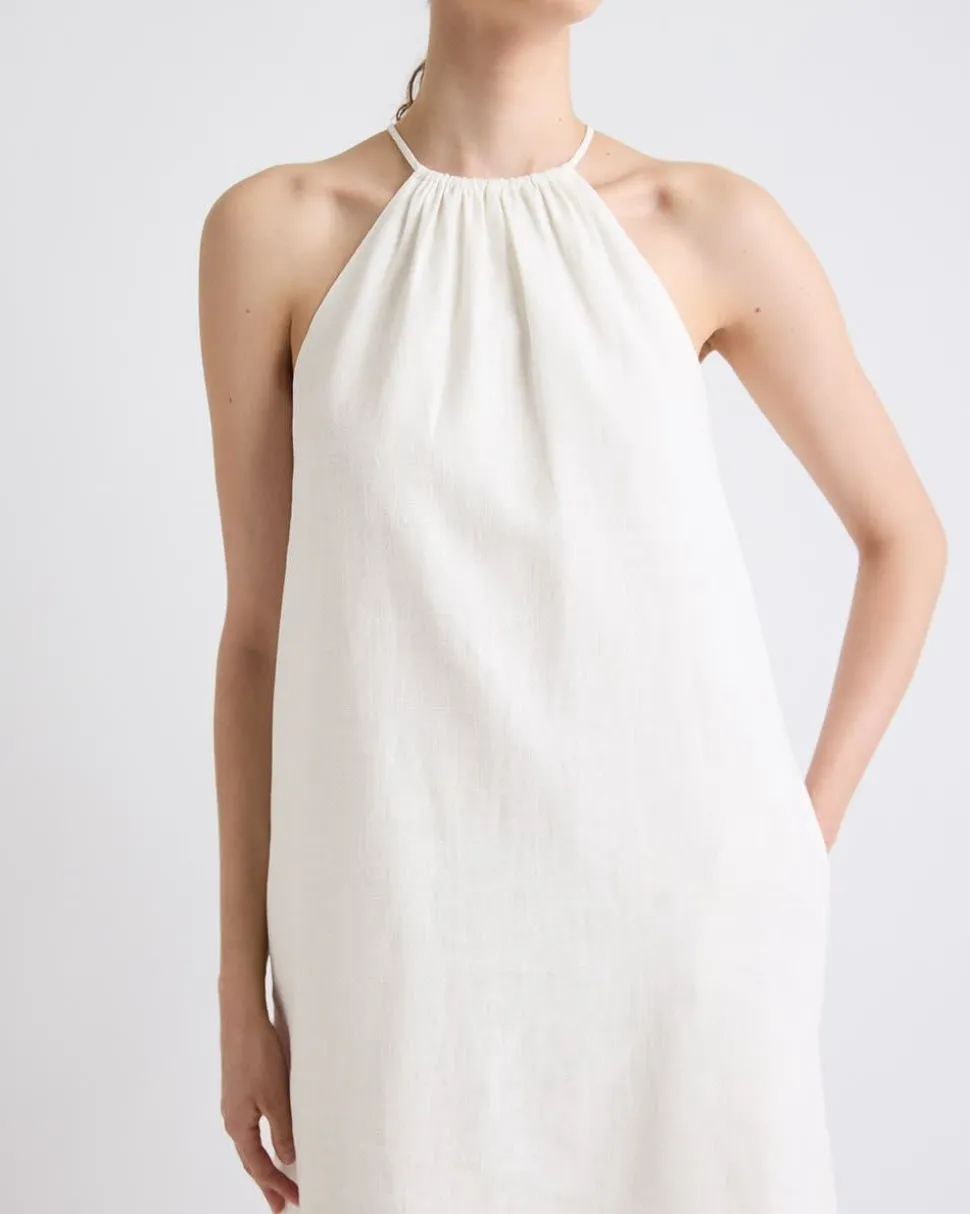 Sleeveless Halter-Neck Linen-Blend Mini Dress