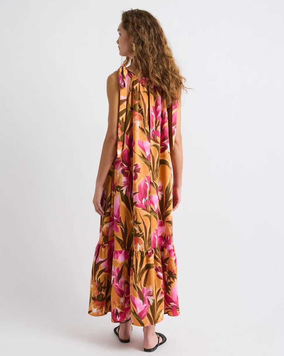 Sleeveless Halter-Neck Midi Dress