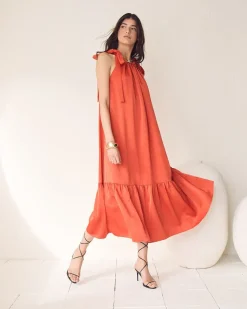 Sleeveless Halter-Neck Midi Dress