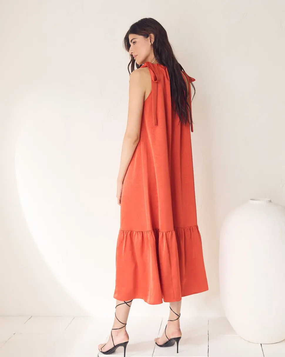Sleeveless Halter-Neck Midi Dress