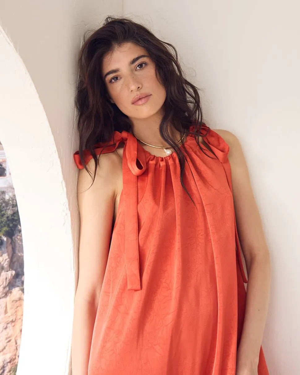 Sleeveless Halter-Neck Midi Dress