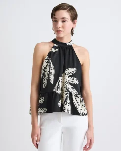 Sleeveless Halter-Neck Satin Blouse
