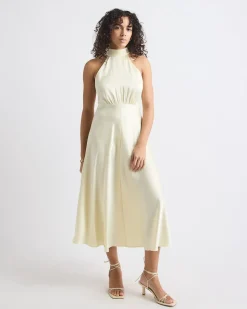 Sleeveless Halter-Neck Satin Dress