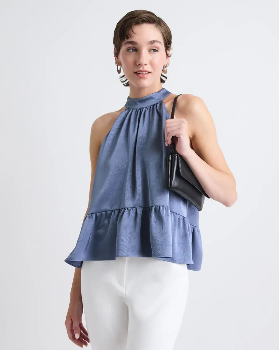 Sleeveless Halter-Neck Satin Blouse