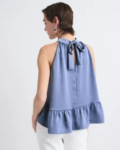 Sleeveless Halter-Neck Satin Blouse