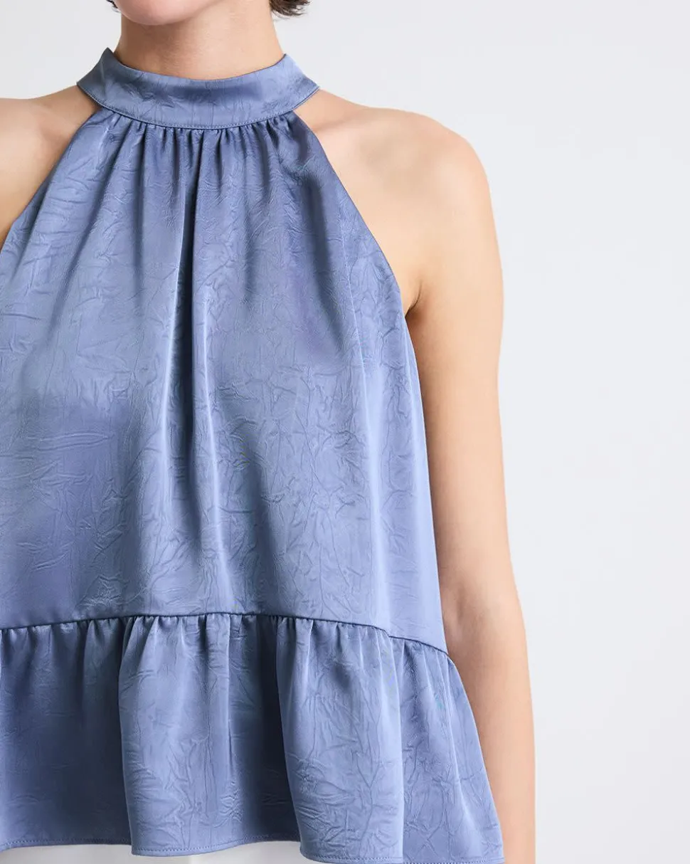 Sleeveless Halter-Neck Satin Blouse