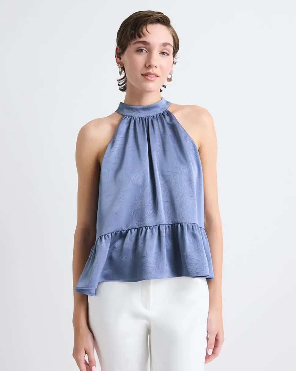 Sleeveless Halter-Neck Satin Blouse