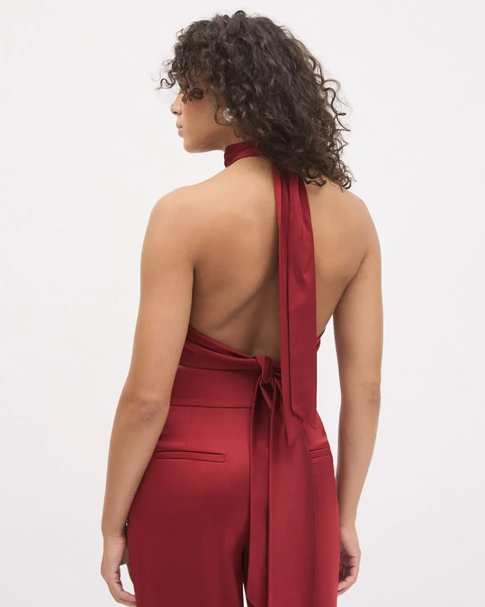 Sleeveless Halter-Neck Satin Cocktail Blouse