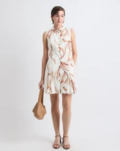 Sleeveless Linen-Blend Mini Dress with Shirt Collar